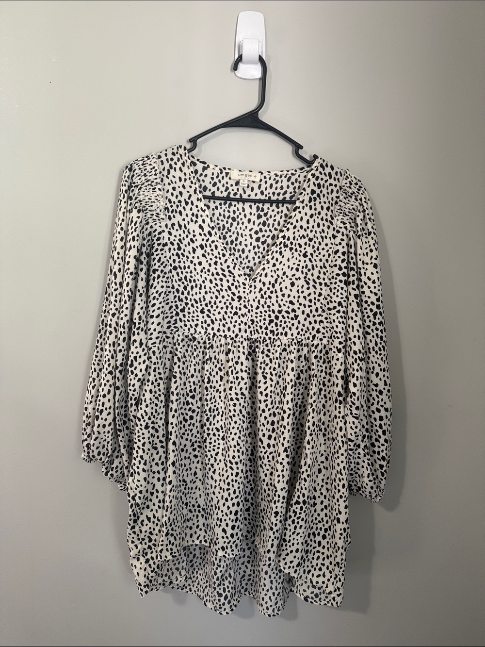 Umgee White Black Dot V-Neck Babydoll Dress